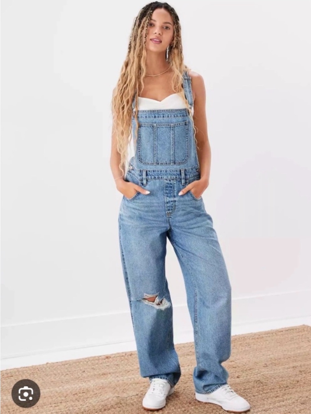 American Eagle Outfitters Light Blue Denim Women's Overalls